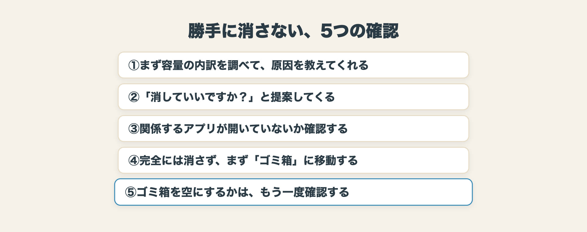 AIが消す前に確認してくれる5つのステップの一覧